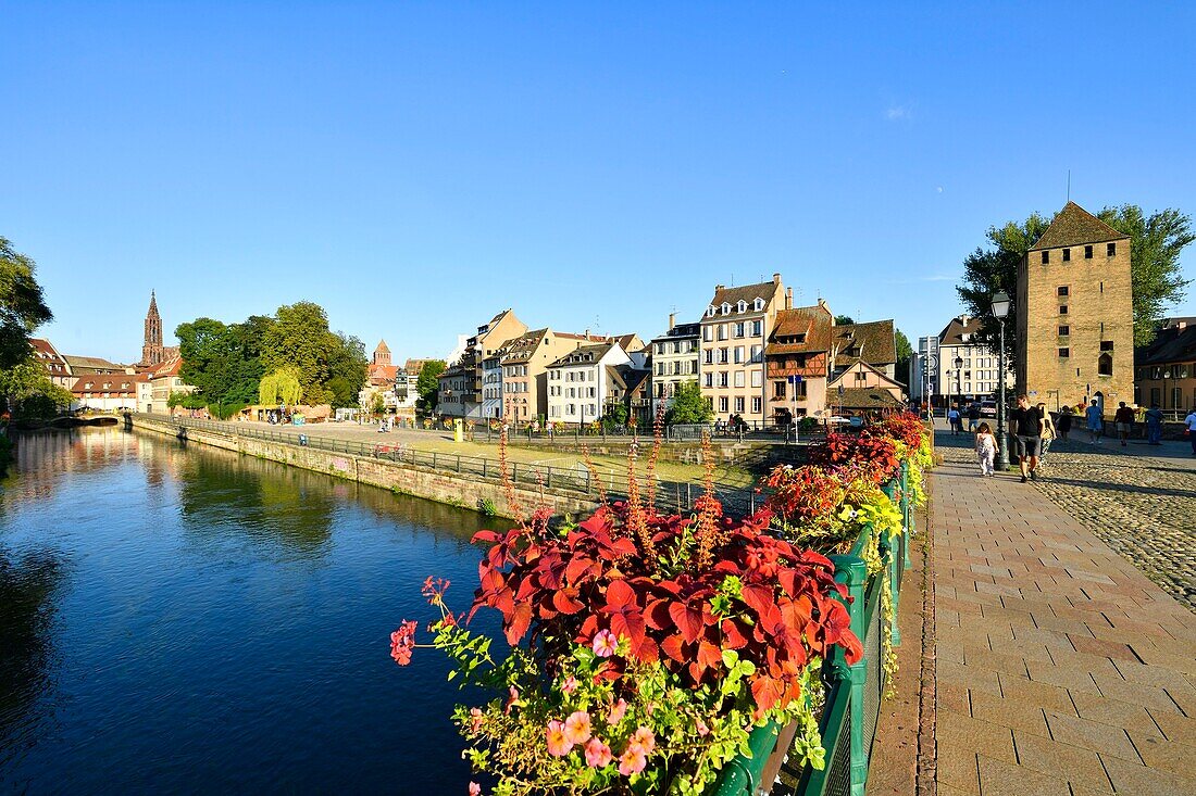 Frankreich, Bas Rhin, Straßburg, von der UNESCO zum Weltkulturerbe erklärte Altstadt, das Viertel Petite France, die überdachten Brücken über die Ill und die Kathedrale Notre Dame