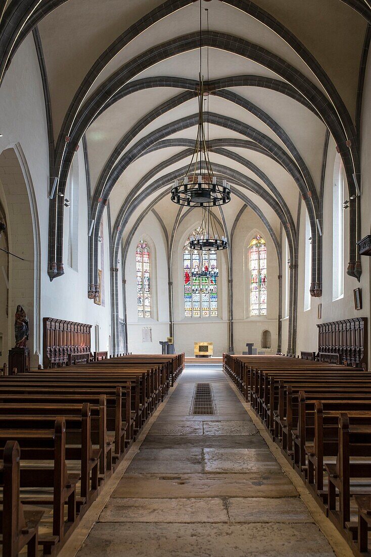 France, Haute Savoie, Annecy, the restored interior of the oldest Saint Maurice church in the city, the central nave