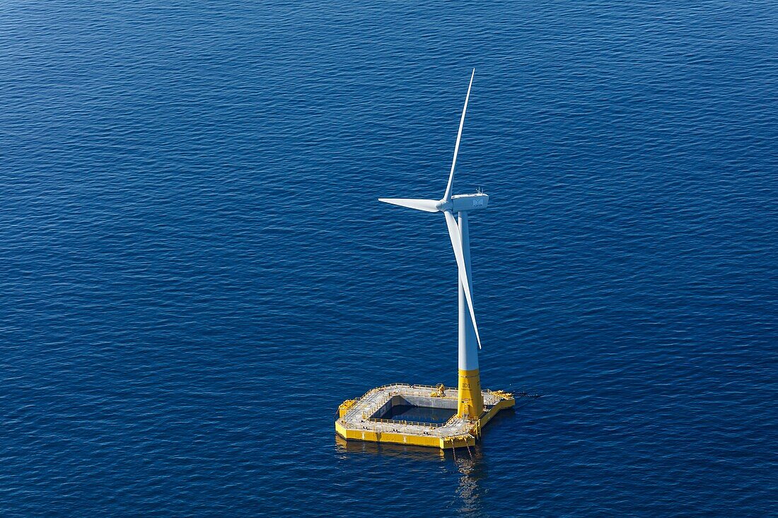 France, Loire Atlantique, Le Croisic, first french offshore wind turbine (aerial view)