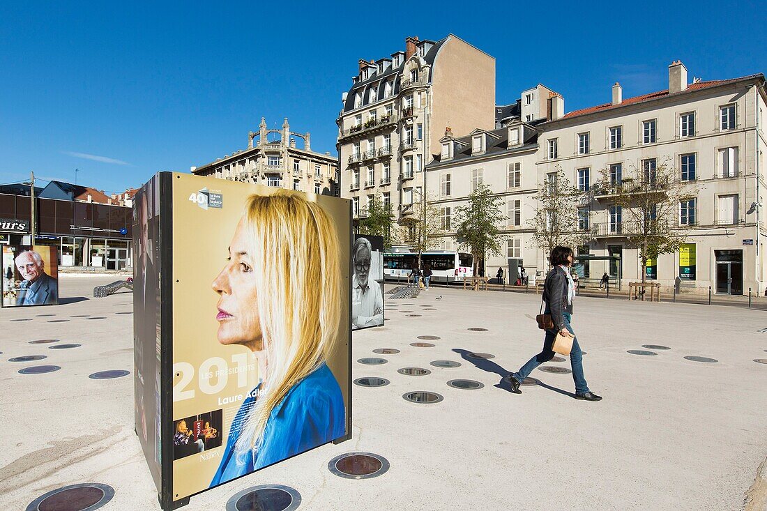 France, Meurthe et Moselle, Nancy, Place Thiers (Thiers square), photos of members of the panel of judges of the Prix Goncourt