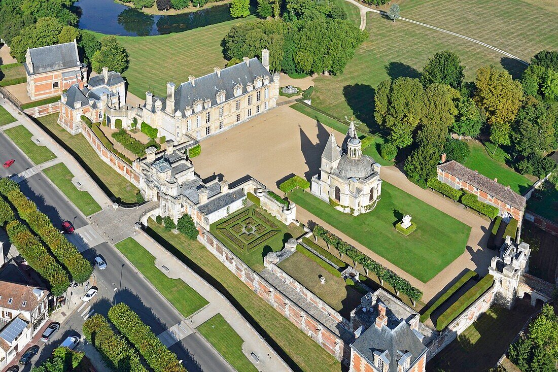 France, Eure et Loir, Chateau d'Anet, 16th century Renaissance castle commissioned by Henry II to Diane de Poitiers (aerial view)