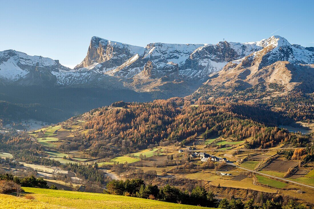 France, Hautes Alpes, Dévoluy massif, Saint Etienne en Dévoluy, the plateau and the peak of Bure (2709m)