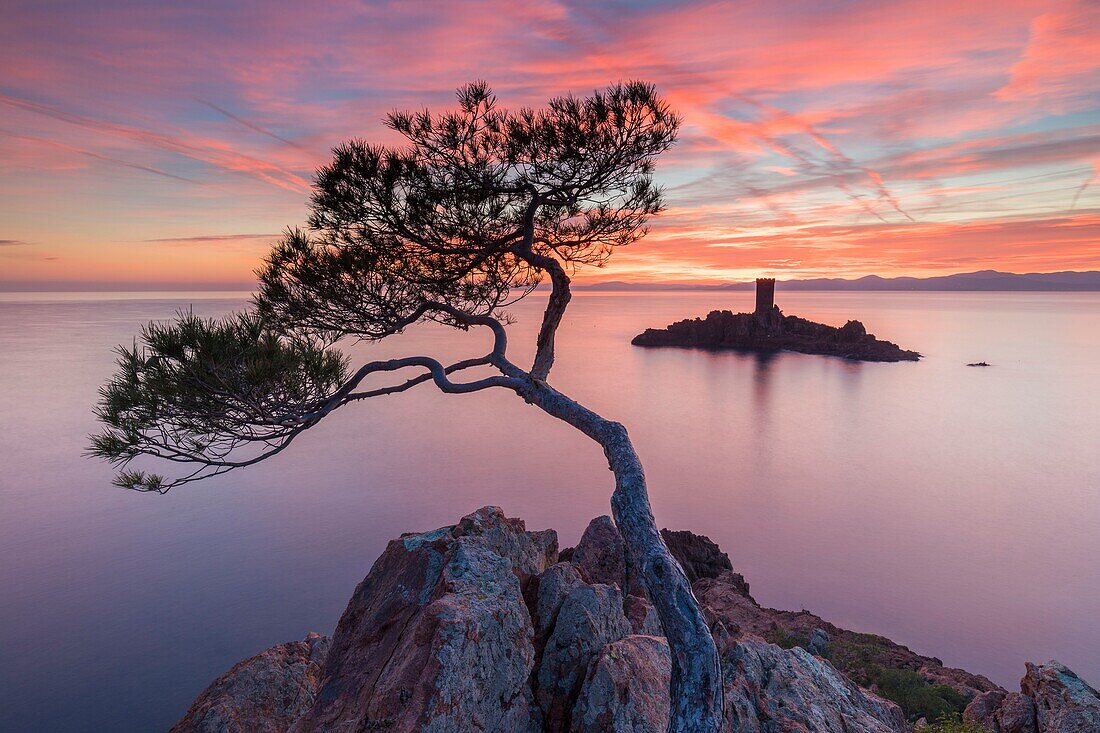 Frankreich, Var, Corniche de l'Esterel, Saint Raphael, Ile d'Or vor dem Cap du Dramont