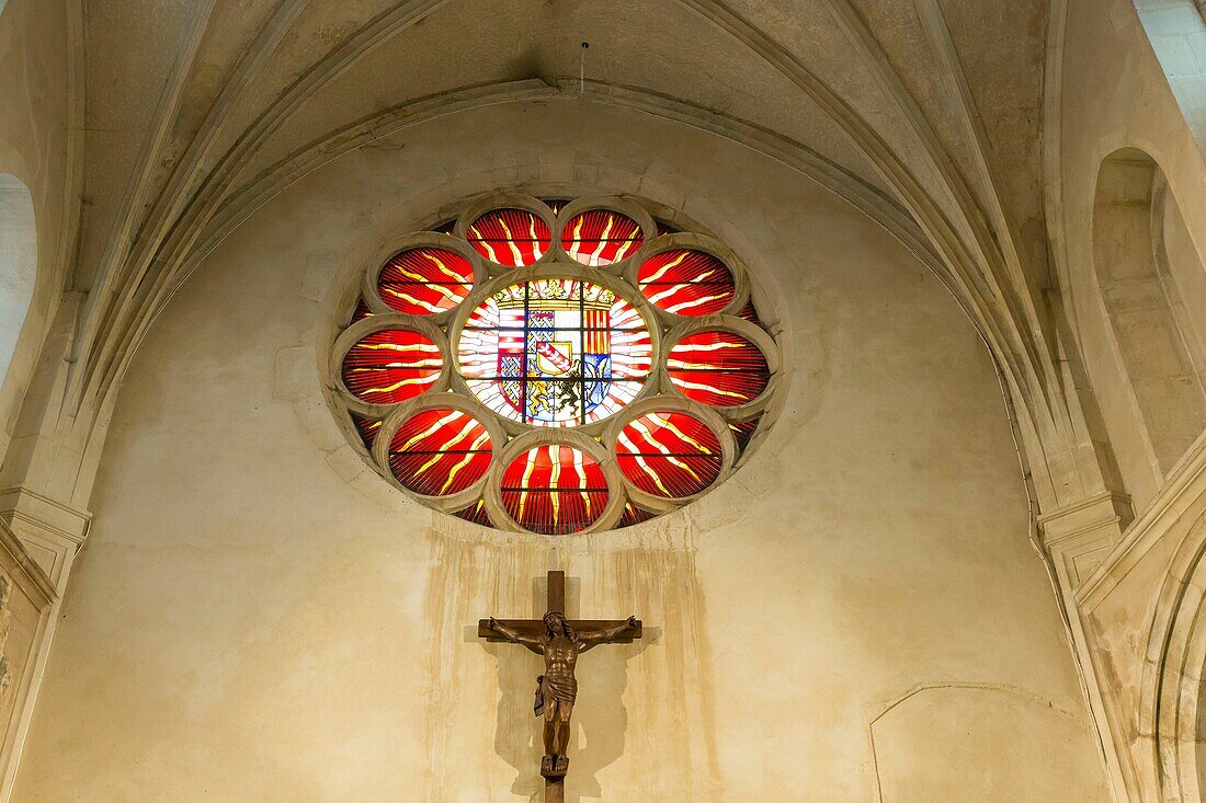Frankreich, Meurthe et Moselle, Nancy, Cordeliers-Kirche, auch Saint Francois des Cordeliers-Kirche genannt, ist Teil des Musee Lorrain (Lothringisches Museum), die Fensterrose stellt das lothringische Wappen dar