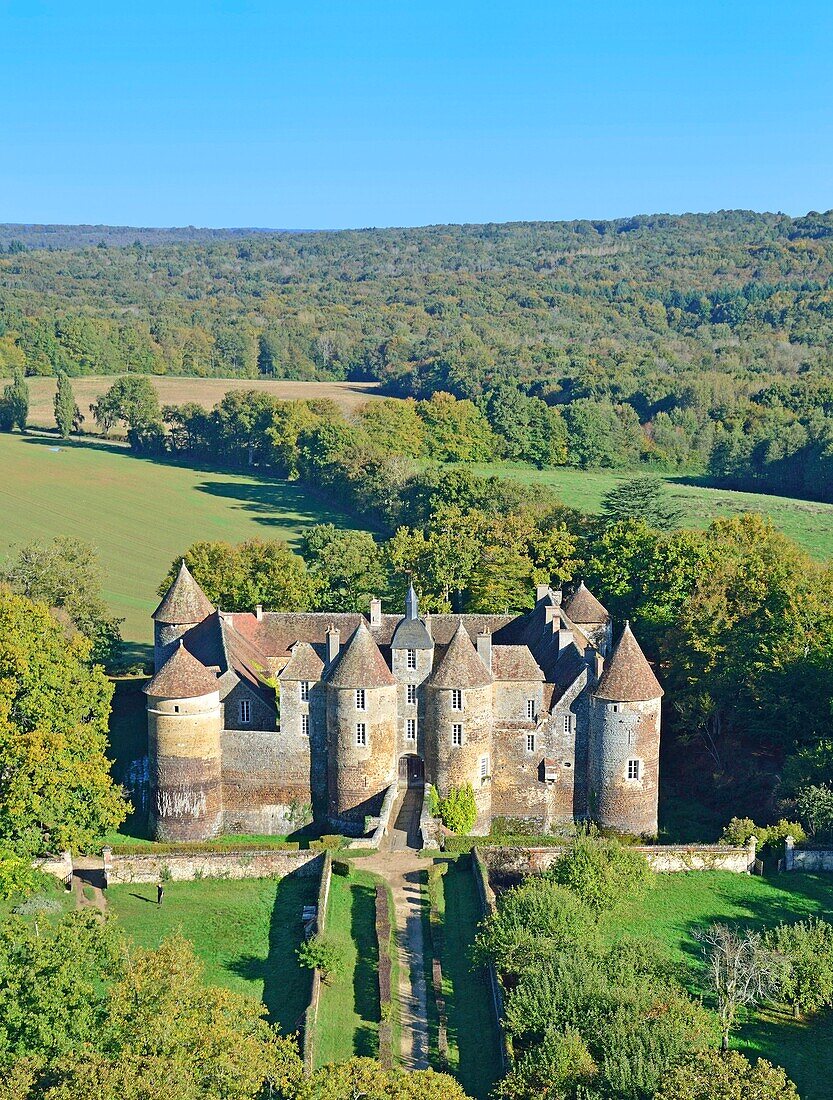 France, Yonne, Puisaye, Treigny, castle of Ratilly (aerial view)