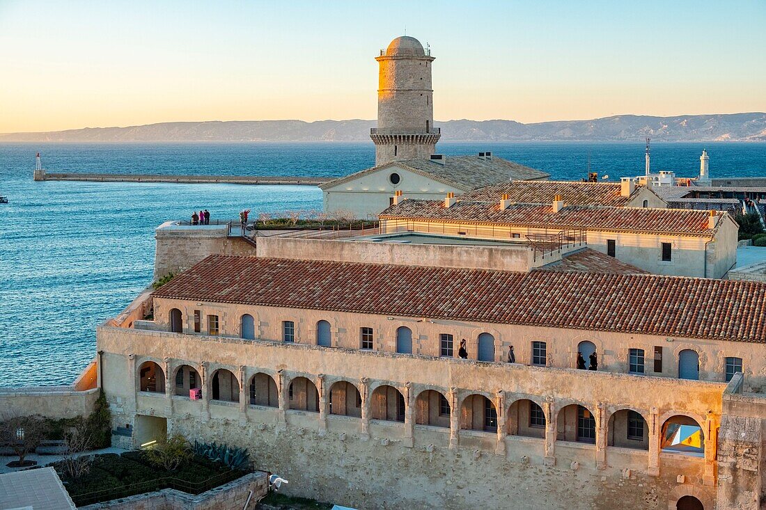 France, Bouches du Rhone, Marseille, downtown, Fort Saint Jean and the Fanal Tower