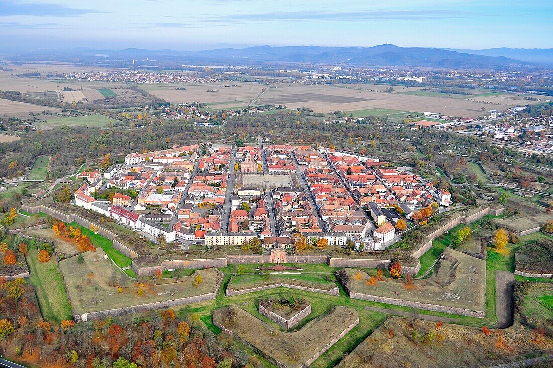 Frankreich, Haut Rhin, Neuf Brisach, befestigte Stadt von Vauban (Luftaufnahme)