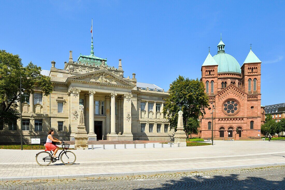 France, Bas Rhin, Strasbourg, Palace of Justice (courtroom) and Saint-Pierre le Jeune church