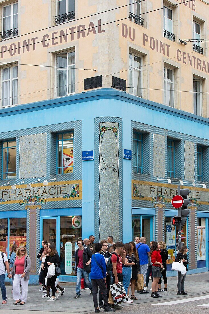 France, Meurthe et Moselle, Nancy, Point Central chemists in Ecole de Nancy and Art Deco style located on rue Saint Dizier and rue Saint Jean