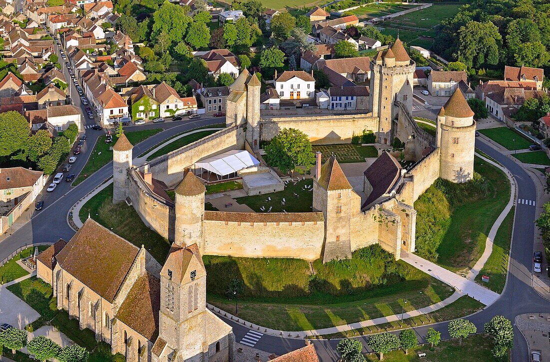 France, Seine et Marne, Blandy les Tours, Castle of Blandy les Tours, the Medieval Castle (aerial view)