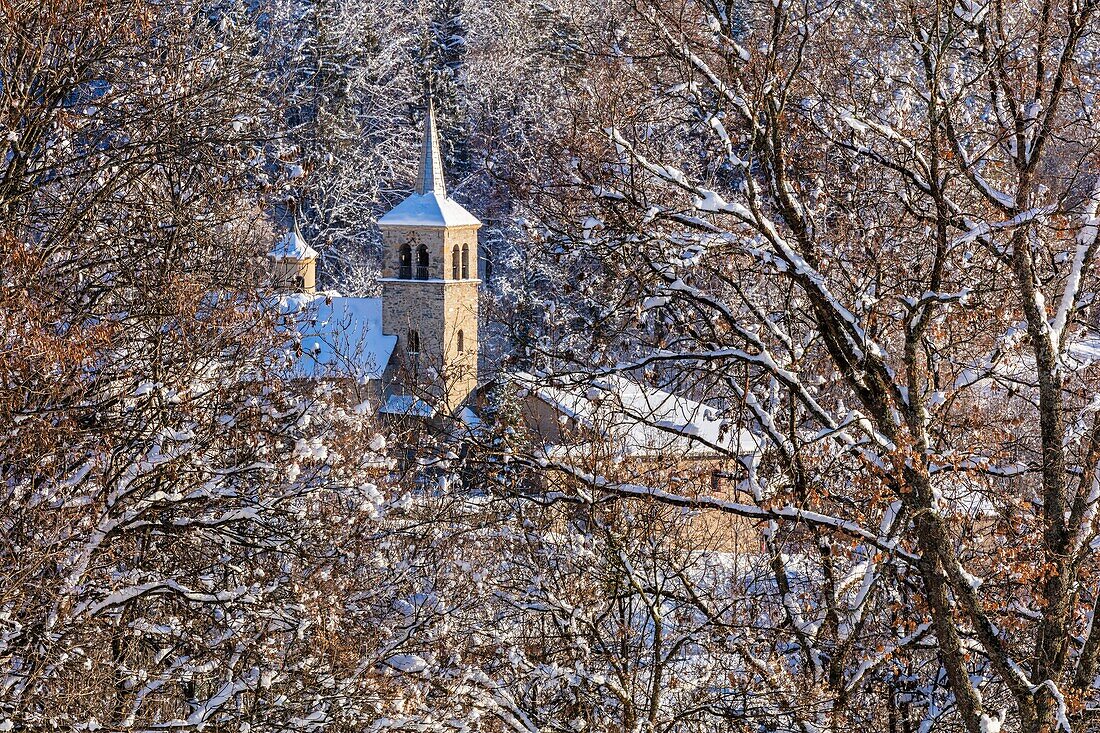 Frankreich, Savoie, Grand-Aigueblanche, Tarentaise-Tal, Barockkirche St. Martin aus dem 17. Jahrhundert im Weiler Villargerel