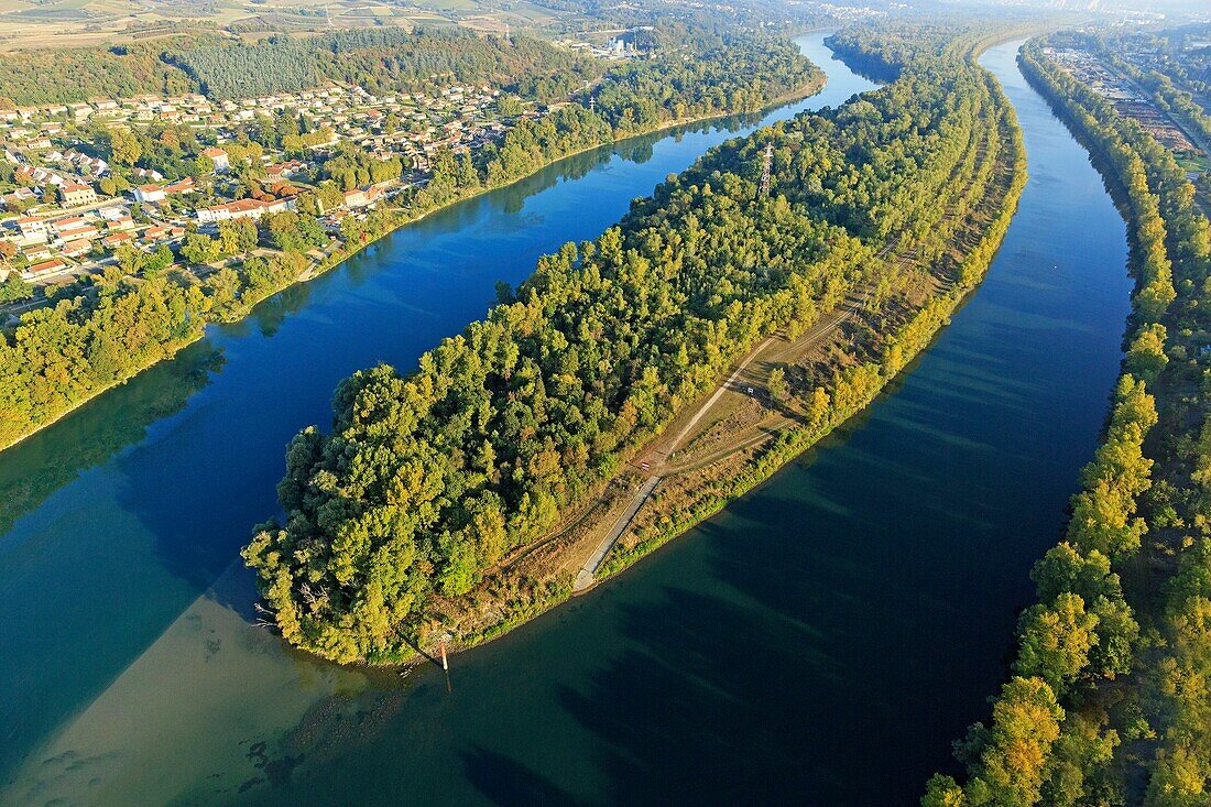 France, Rhone, Solaize, Round Table Island, Le Rhone (aerial view)