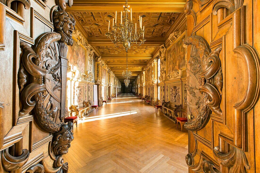 France, Seine et Marne, Fontainebleau, Fontainebleau royal castle listed as UNESCO World Heritage, the Galerie Francois the First