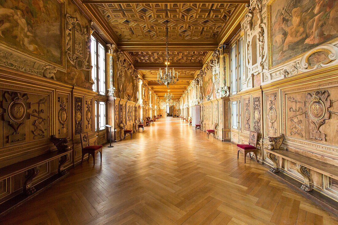 Frankreich, Seine et Marne, Fontainebleau, das zum UNESCO-Weltkulturerbe gehörende Königsschloss Fontainebleau, die Galerie Francois der Erste