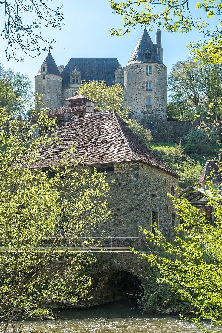France, Dordogne, old foundry of Savignac Ledrier and chateau de la Forge, ecomuseum of Auvezere, industrial heritage, Auvezere valley