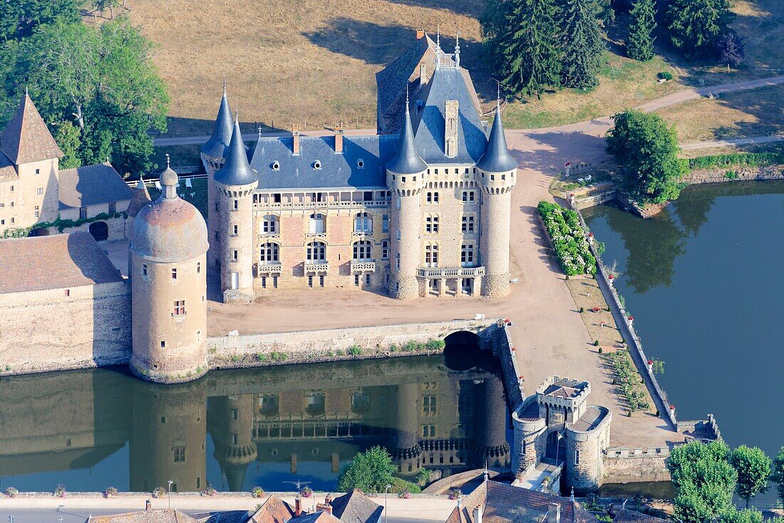 France, Saone et Loire, La Clayette, the castle (aerial view)