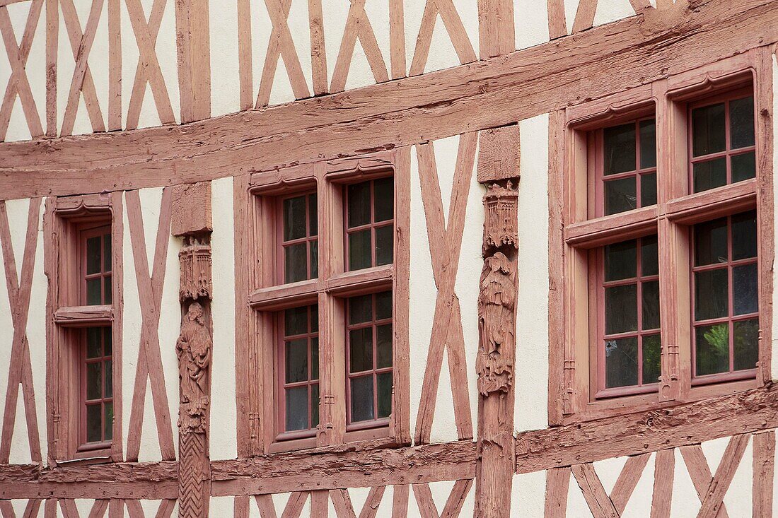 France, Cote d'Or, cultural landscape of Burgundy climates listed as World Heritage by UNESCO, Dijon, facade of a half timbered house