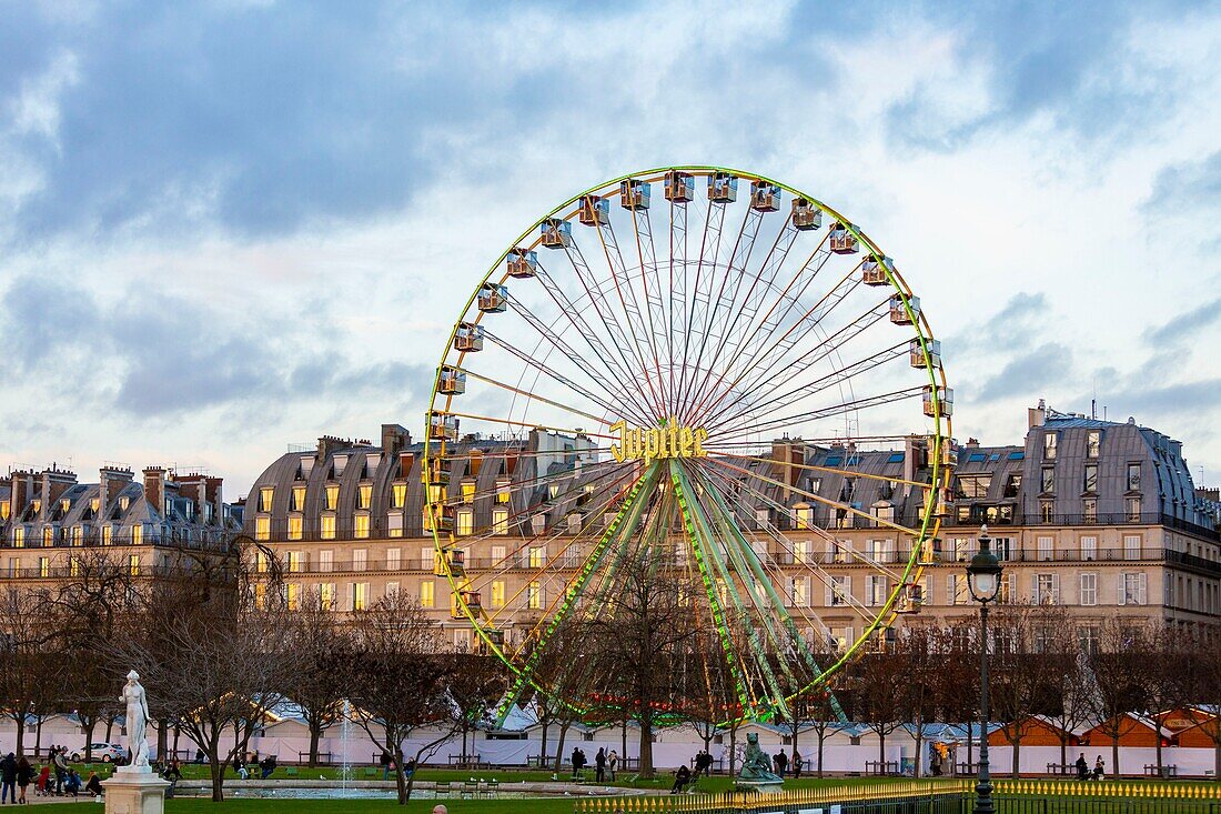 France, Paris, Tuileries Garden, Christmas Market and Ferris Wheel