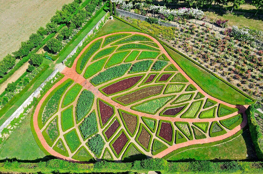 France, Indre et Loire, Azay le Rideau, La Chatonniere Castle and Gardens (aerial view)