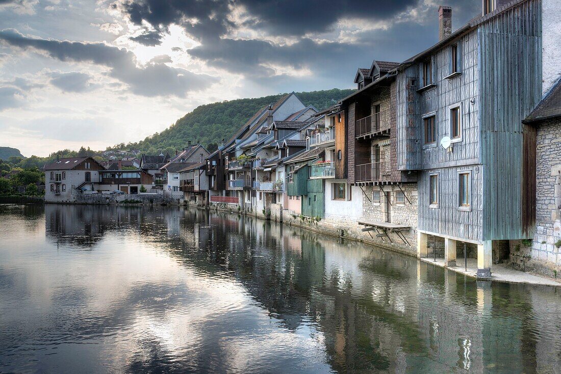 France, Doubs, Loue valley, in the village of Ornans, the traditional facades of the reveraine houses