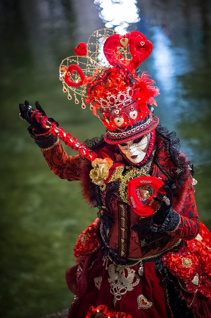 France, Haute Savoie, Annecy, sumptuous costumes during the Venetian carnival in March