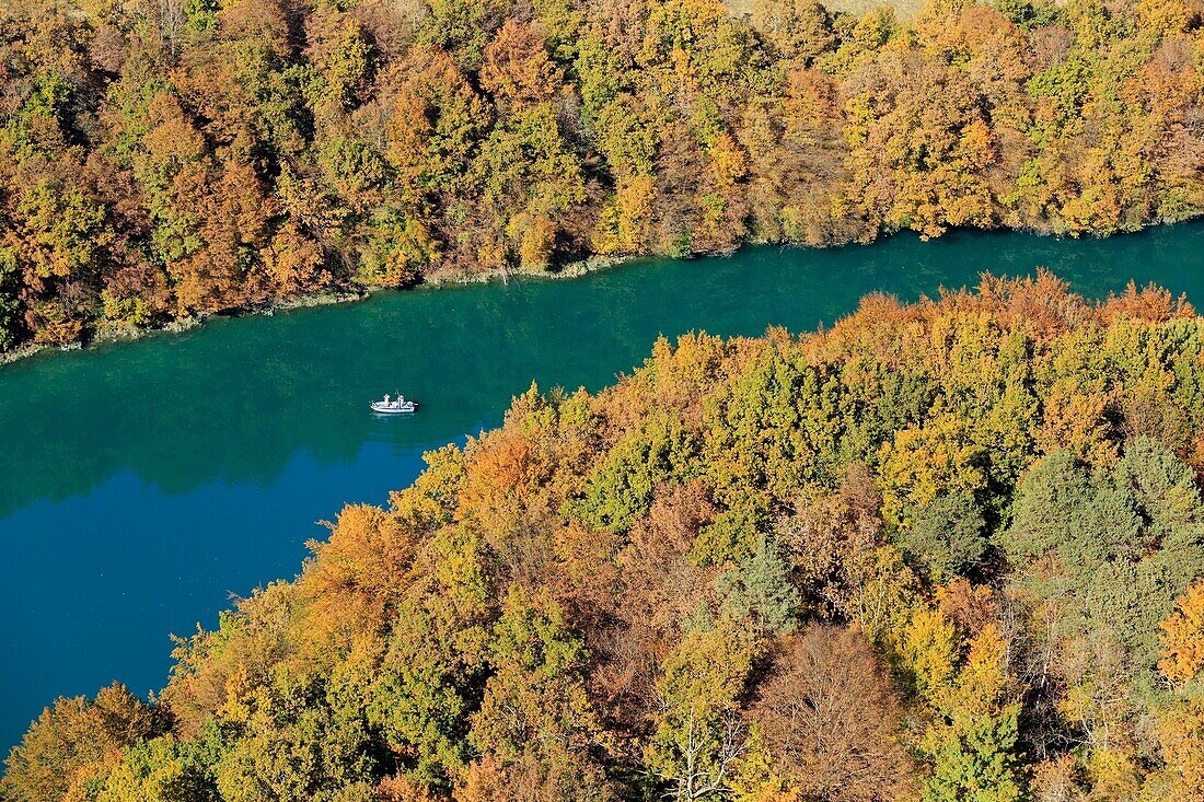 Frankreich, Haute Savoie, Saint Germain sur Rhone, Die Rhone (Luftaufnahme)