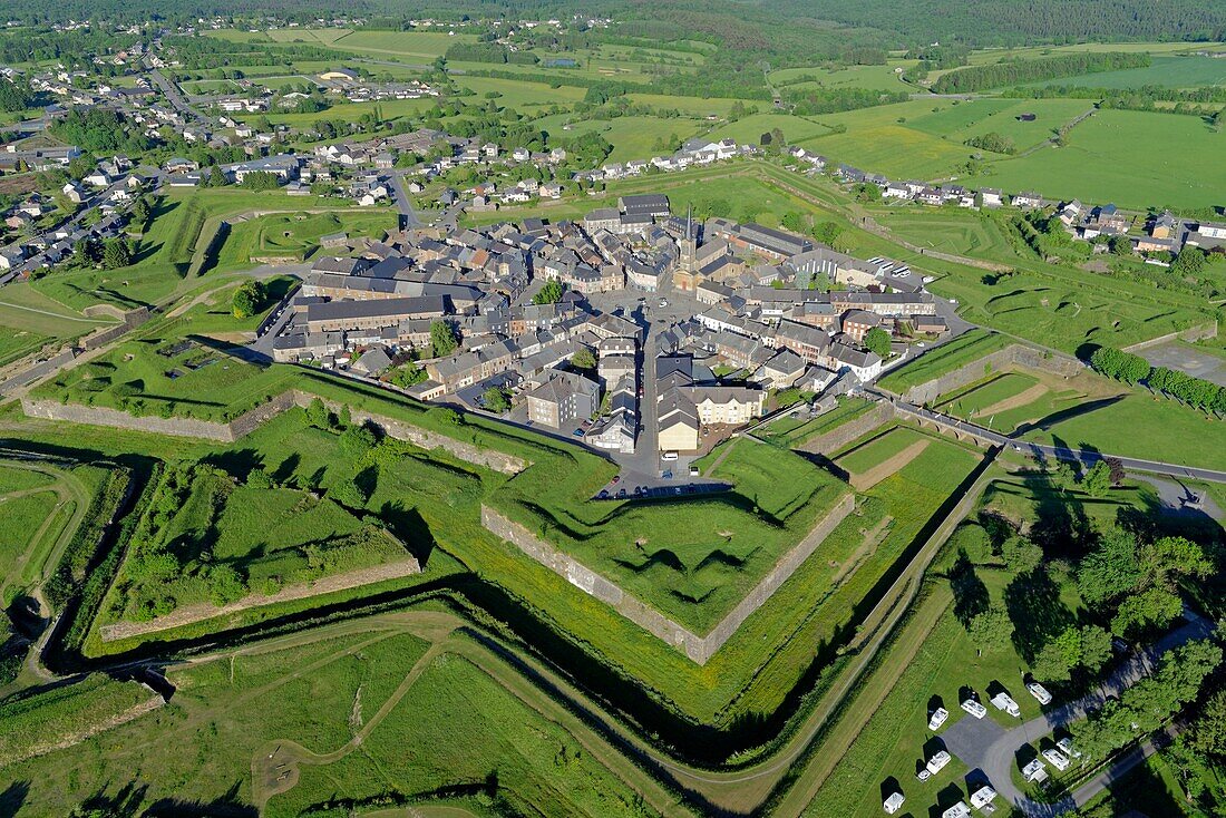 France, Ardennes, the citadel of Rocroi fortified by Vauban (aerial view)