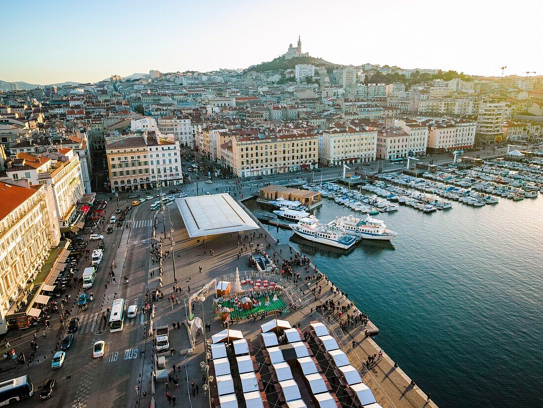 France, Bouches du Rhone, Marseille, the Old Port (aerial view)