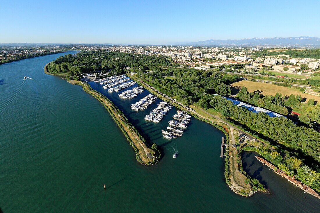 Frankreich, Drome, Valence, Yachthafen von L'Eperviere an der Rhone (Luftaufnahme)
