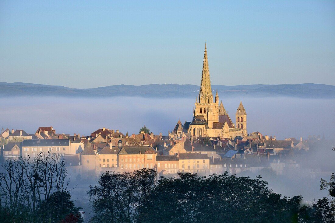 France, Saone et Loire, Autun, the cathedral Saint Lazare in the mist
