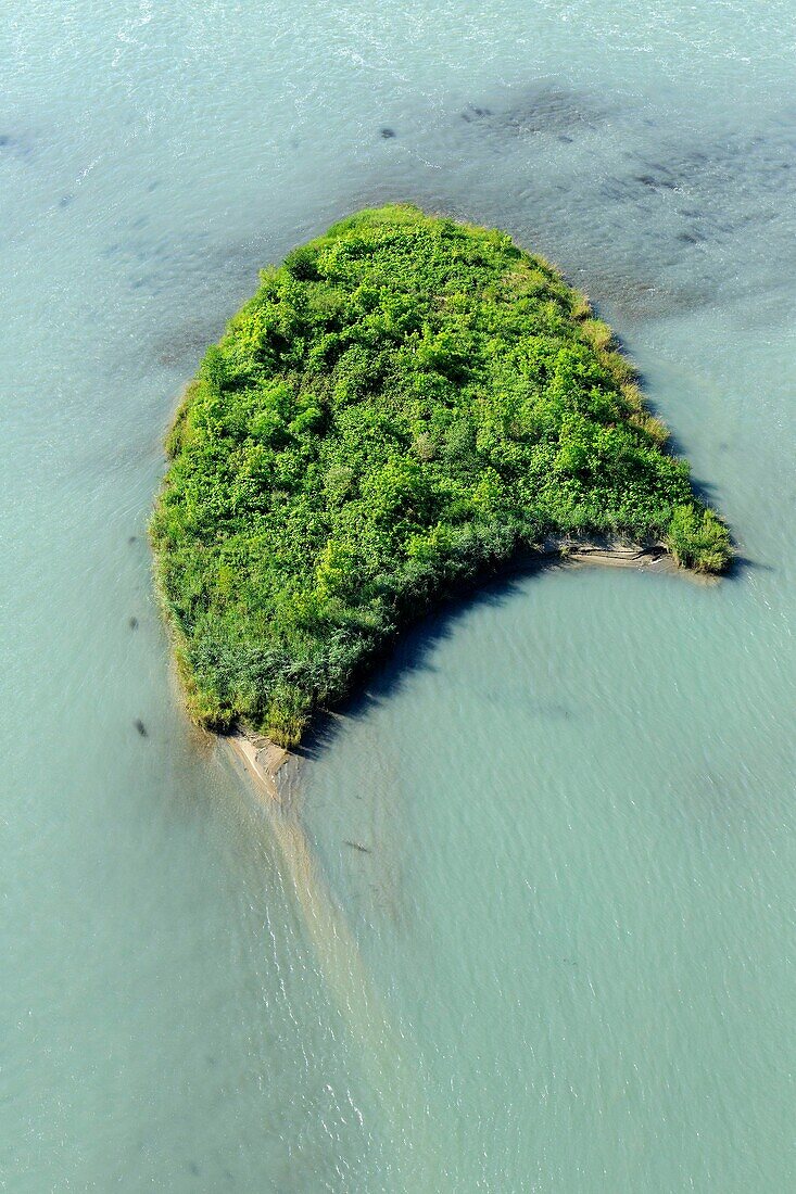 France, Isere, Les Avenieres, voluntary nature reserve of the Upper Rhone Islands, Ile des Molottes, Vieux Rhone (aerial view)