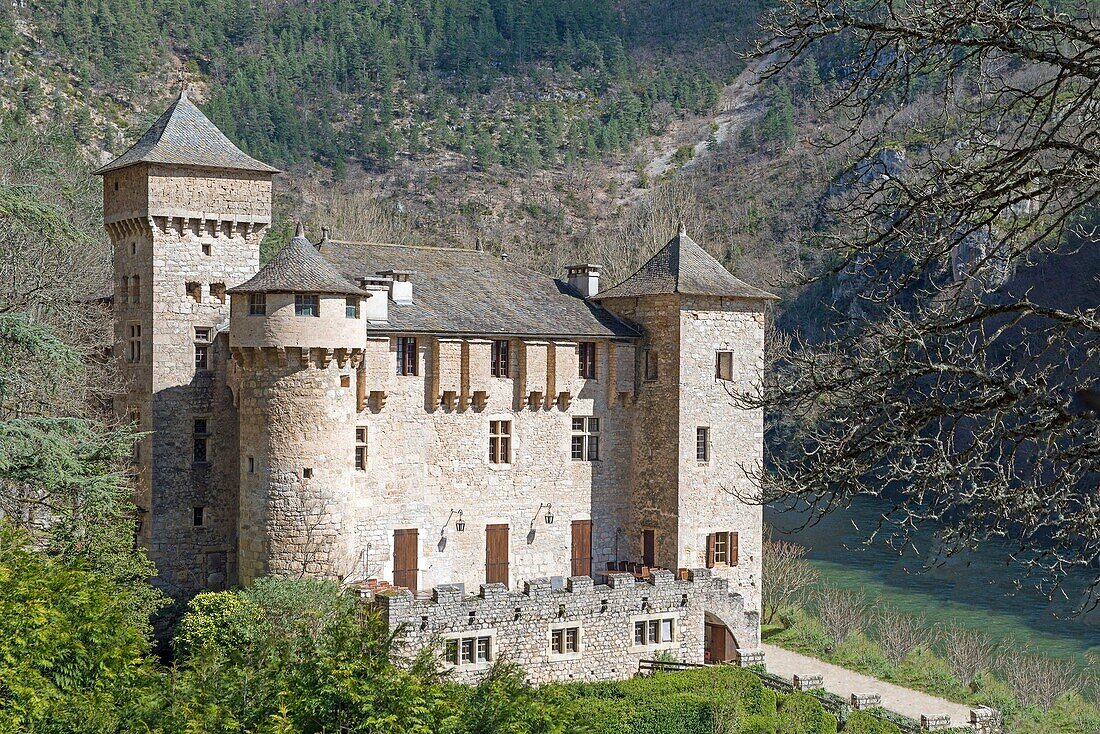 Frankreich, Lozere, Laval du Tarn, Gorges du Tarn, das Schloss von Caze