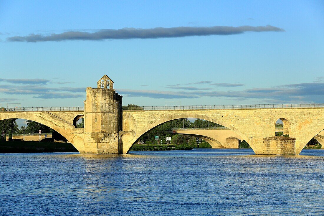 France, Vaucluse, Avignon, the bridge Saint Benezet (XII century) on the Rhone classified World Heritage of UNESCO