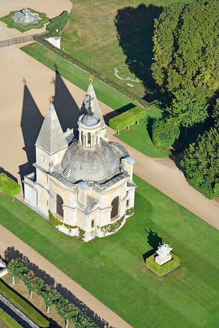 France, Eure et Loir, Chateau d'Anet, 16th century Renaissance castle commissioned by Henry II to Diane de Poitiers (aerial view)