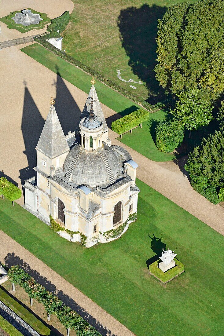 Frankreich, Eure et Loir, Chateau d'Anet, Renaissanceschloss aus dem 16. Jahrhundert im Auftrag von Heinrich II. an Diane de Poitiers (Luftaufnahme)