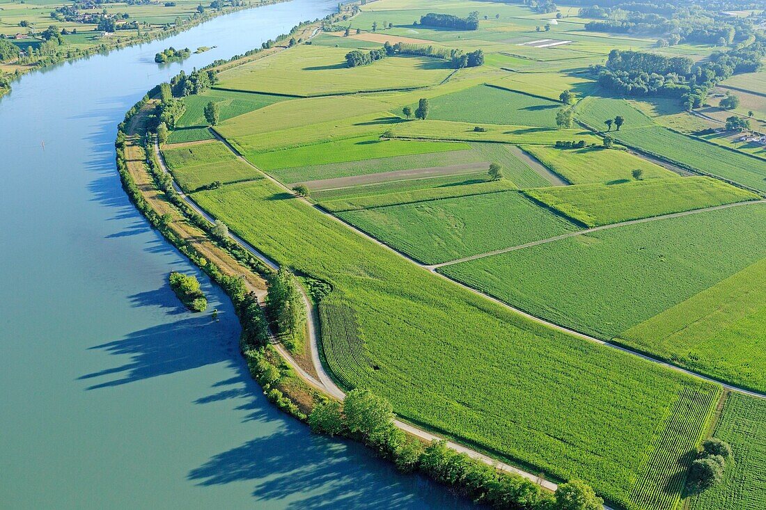 France, Ain, Peyrieu, The Rhone (aerial view)