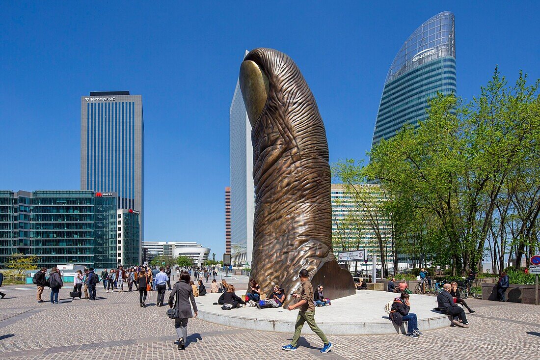 France, Hauts de Seine, Puteaux, La Defense, Faubourg de l'Arche, sculpture by French artist Cesar entitled Le Pouce and inaugurated in 1994