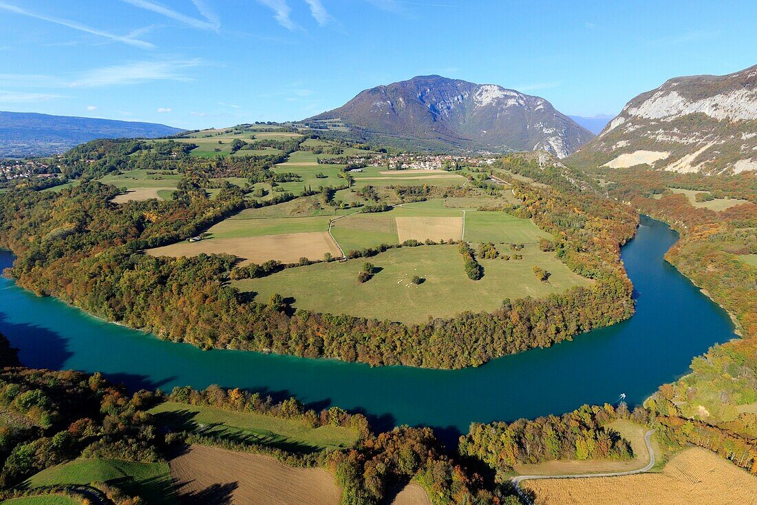 France, Ain, Leaz, The Rhone (aerial view)