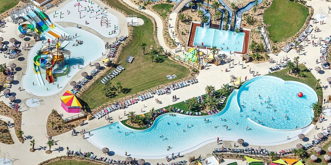 France, Vendee, Moutiers les Mauxfaits, water park (aerial view)