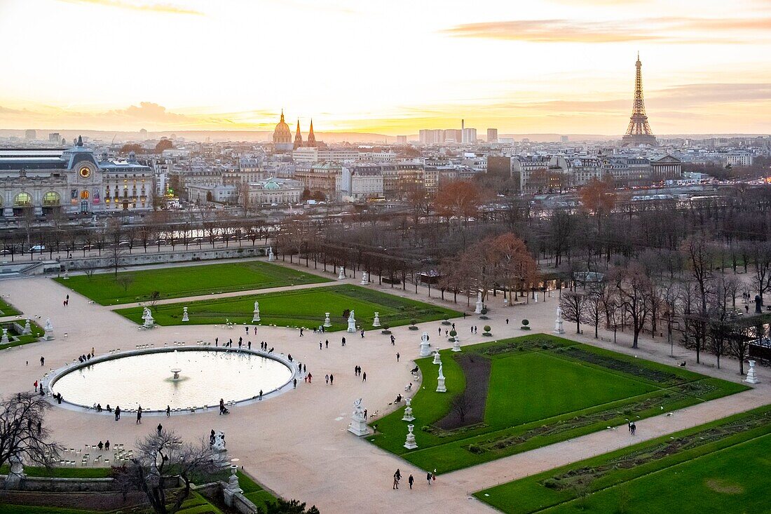 France, Paris, Tuileries Garden and the Eiffel Tower