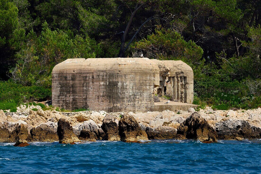 France, Alpes Maritimes, Lerins Islands, Saint Honorat island, bunker dating from the second world war
