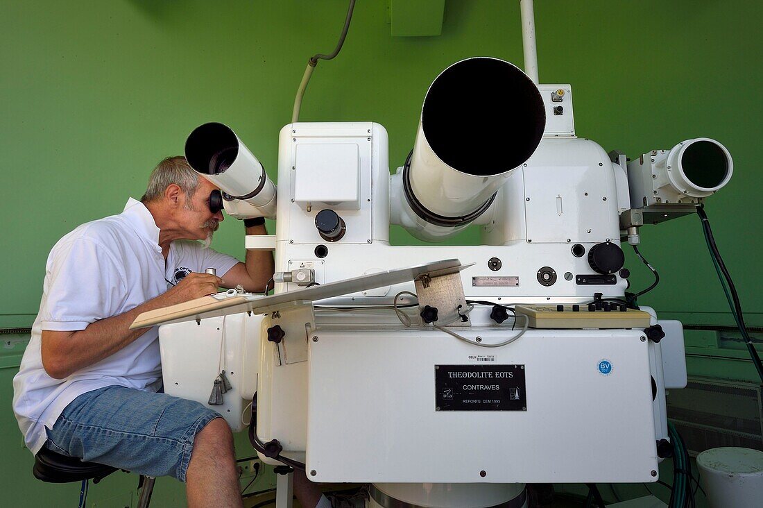 France, Var, Iles d'Hyeres, Parc national de Port Cros (National park of Port Cros), Le Levant island, military zone, optical station of the Verette, optronic turret of the DGA Missile tests center operated by Mr. Raymond P.