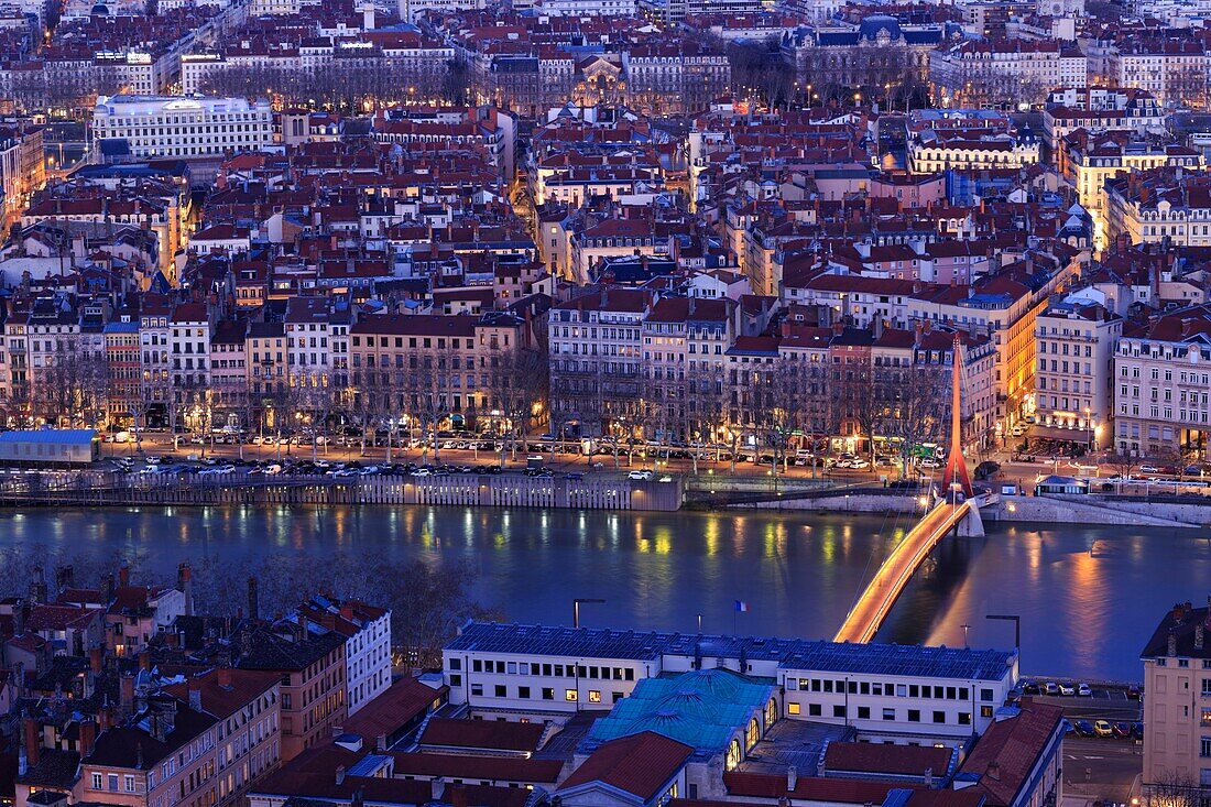 France, Rhône, Lyon, 2nd district, Cordeliers district, the gateway to the Palais de Justice on La Saône, from Fourvière square