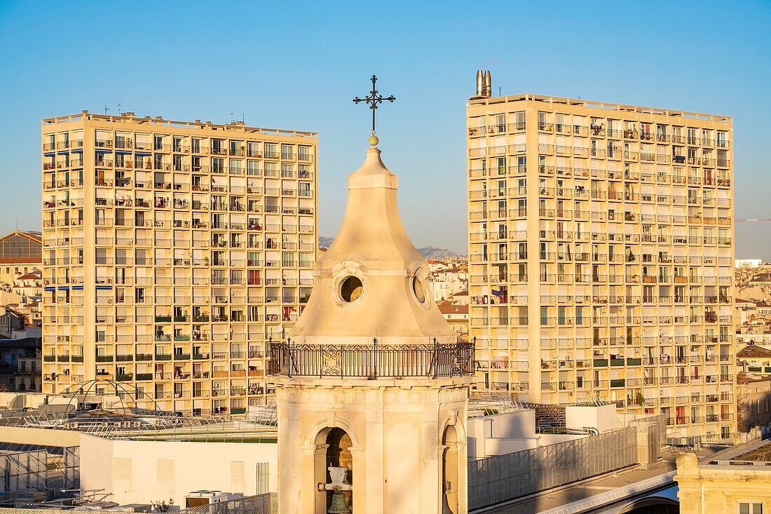 France, Bouches du Rhone, Marseille, city center, the bell tower of the Saint Ferreol les Augustins church