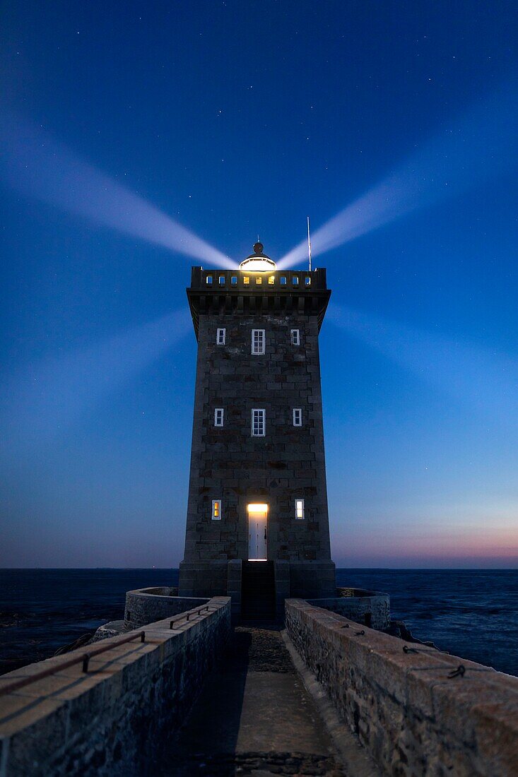 France, Finistere, Le Conquet, Kermorvan point, The Kermorvan lighthouse by night