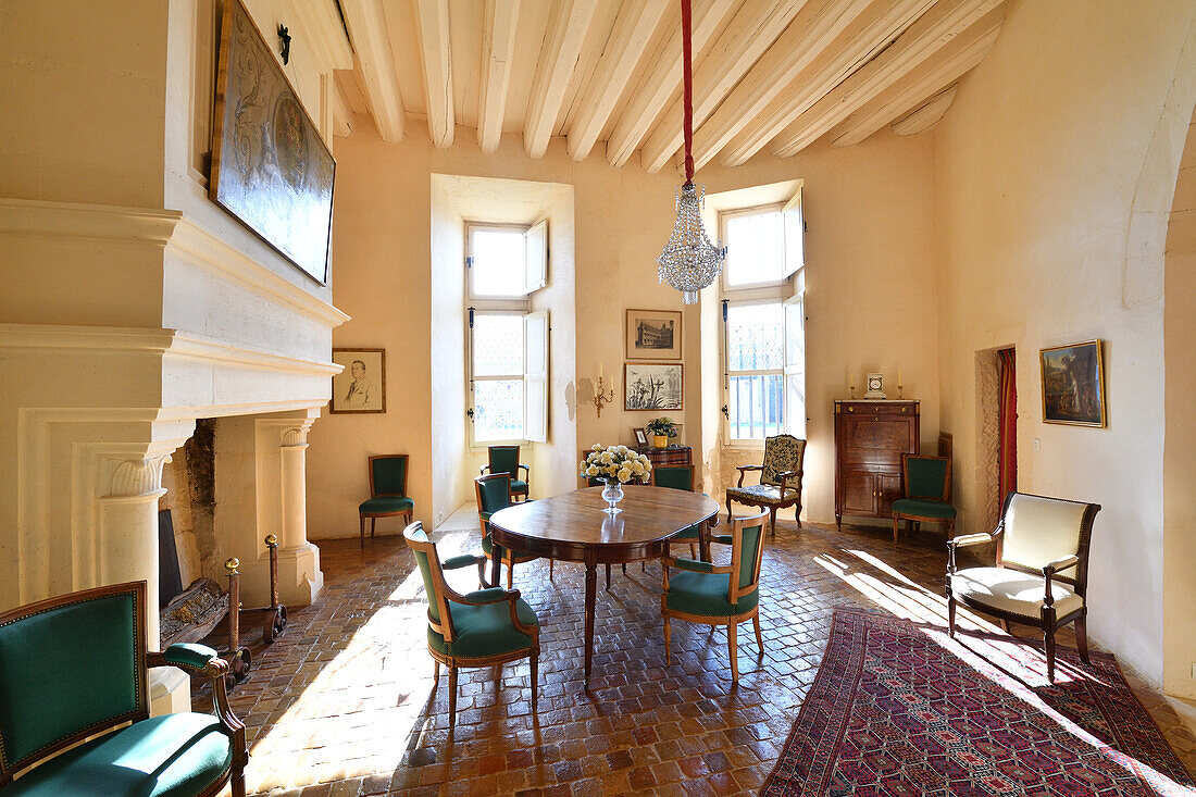 France, Charente , La Rochefoucauld , Castle overlooking the Tardoire, the blue living room