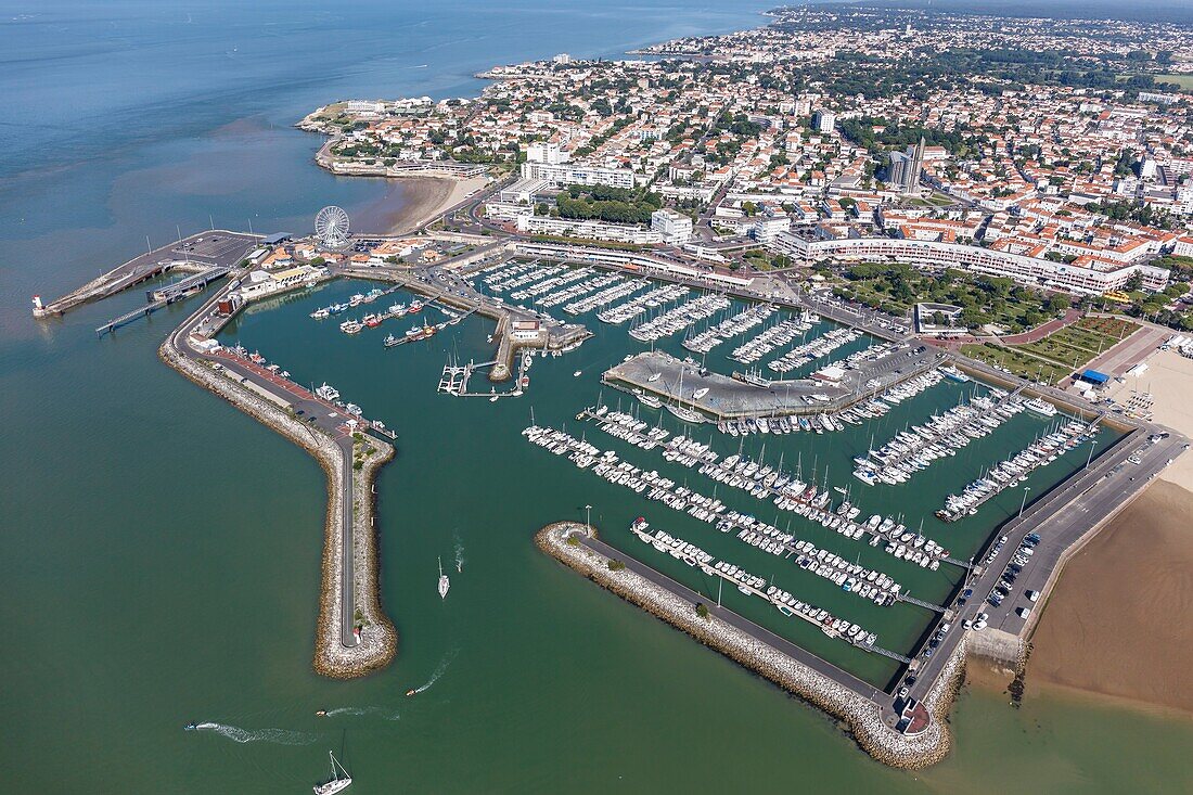 France, Charente Maritime, Royan, the harbour and the city (aerial view)