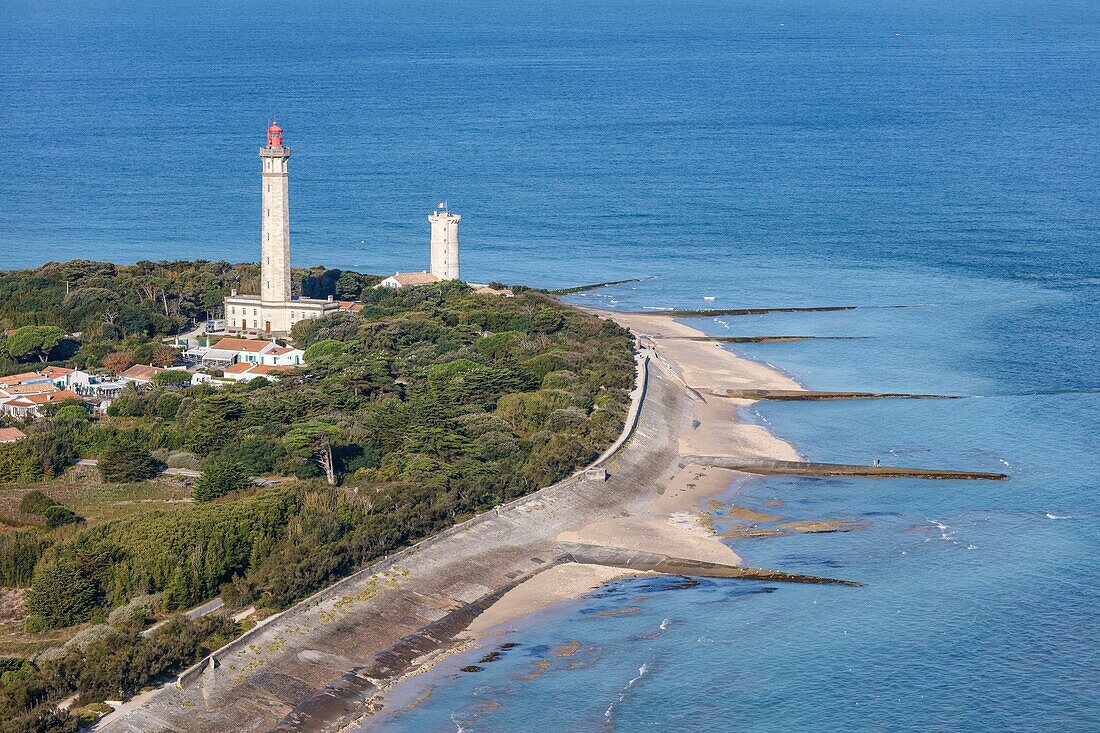 France, Charente Maritime, Saint Clement des Baleines, the Baleines ligthouse (aerial view)