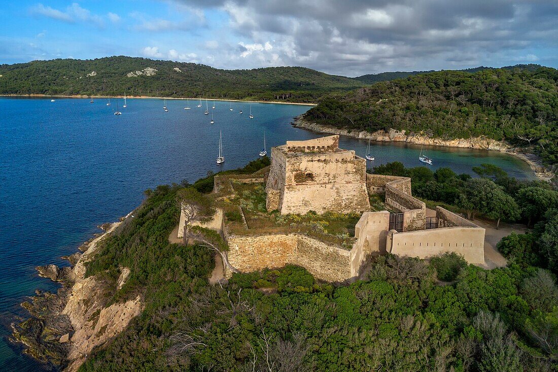 France, Var, Iles d'Hyeres, Parc National de Port Cros (National park of Port Cros), Porquerolles island, the Alycastre Fort with an exterior wall star shaped
