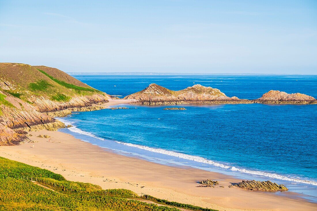 France, Cotes d'Armor, Erquy, Lourtuais beach in the heart of Erquy Cape